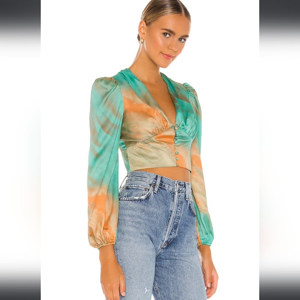 Eleen Blouson Top in Teal Multisuperdown size small - Picture 3 of 3